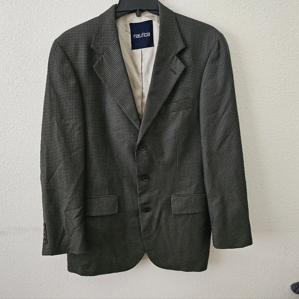 Nautica Men's Brown Elegant Formal Plaid Business occasion Blazer Jacket Size